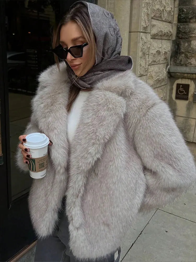 Women's Elegant Solid Faux Fur Coat Long Sleeve Button Jacket Autumn Winter Warm Outerwear Female Fashion High Street Coats by ChrissysEye
