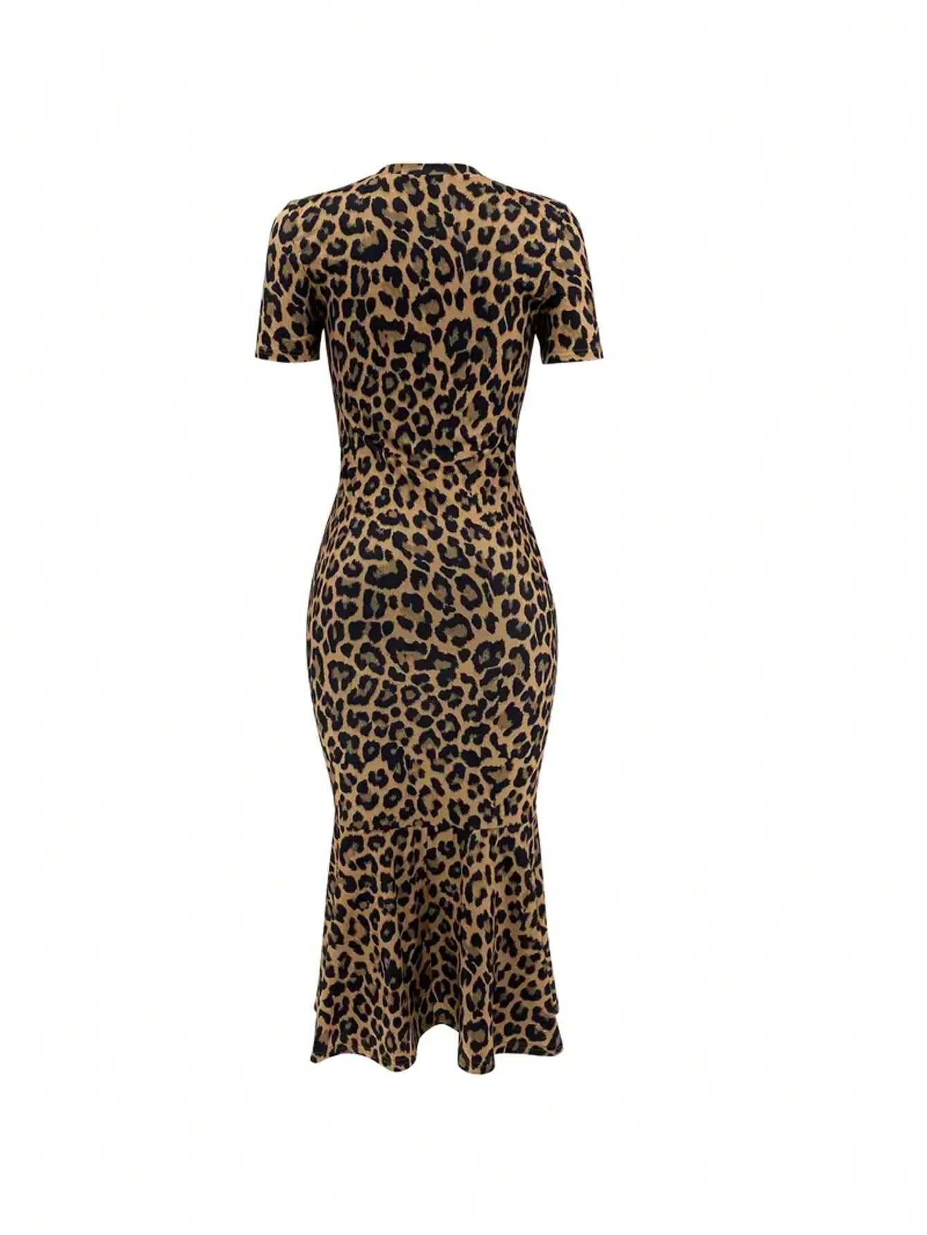 European Style Leopard Print round Neck Short Sleeve Fish Tail Hem Long Dress by ChrissysEye