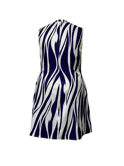 European and American Spring and Summer New Style Vest Dress Plus Size Women's Clothing Striped Print Elegant V-Neck Sleeveless Temperament Commuter Dress