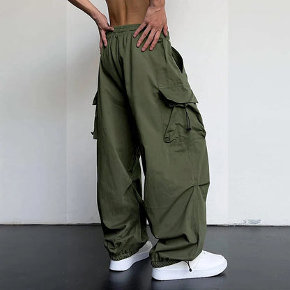 Men's Casual Cargo Pants Fashion Streetwear Classic Man Straight Wide-leg Pants Drawstring Workwear Trendy Loose Cargo Trousers by ChrissysEye