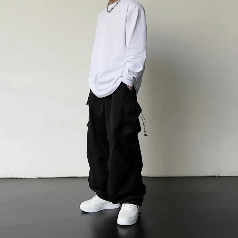 Men's Casual Cargo Pants Fashion Streetwear Classic Man Straight Wide-leg Pants Drawstring Workwear Trendy Loose Cargo Trousers by ChrissysEye