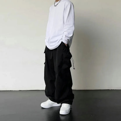 Men's Casual Cargo Pants Fashion Streetwear Classic Man Straight Wide-leg Pants Drawstring Workwear Trendy Loose Cargo Trousers by ChrissysEye