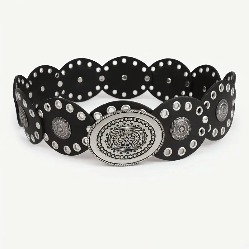 1pc Vintage Style Women'S Faux PU Belt with Oval Rivet Buckle Waistband Vintage Personalized Belts