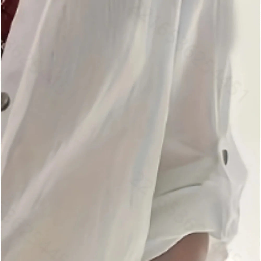 Plus Size 1XL-5XL Rollable Sleeve Solid Blouse Casual V Neck Button Front Blouse Ladies Casual Long Sleeves Blouse Shirt Top