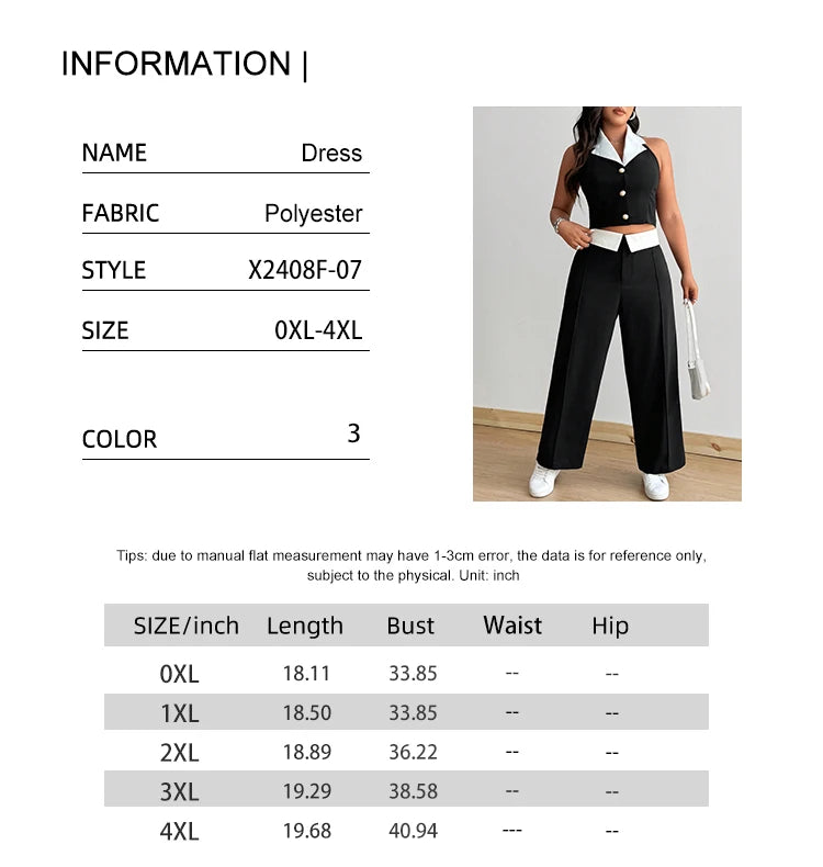 Plus Size Hanging Neck Vest Pure Desire Spice Girl Temperament Fashion Black and White Color Clash Sexy Two Piece Set