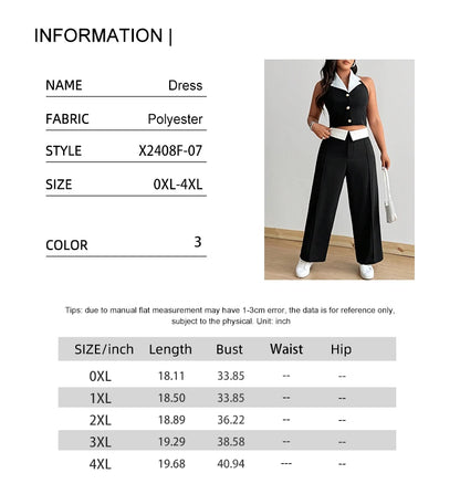 Plus Size Hanging Neck Vest Pure Desire Spice Girl Temperament Fashion Black and White Color Clash Sexy Two Piece Set
