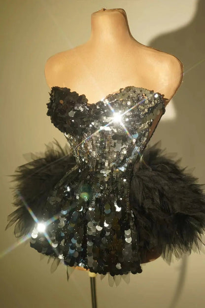 Glitter black dress sequin Sexy backless rhinestones birthday party nightclub DJ DS pole dance stage performance festival outfit - Chrissy's Eye