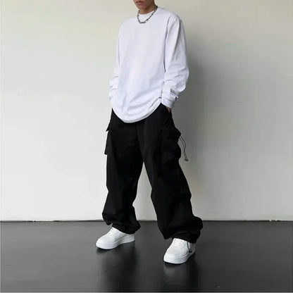 Men's Casual Cargo Pants Fashion Streetwear Classic Man Straight Wide-leg Pants Drawstring Workwear Trendy Loose Cargo Trousers by ChrissysEye