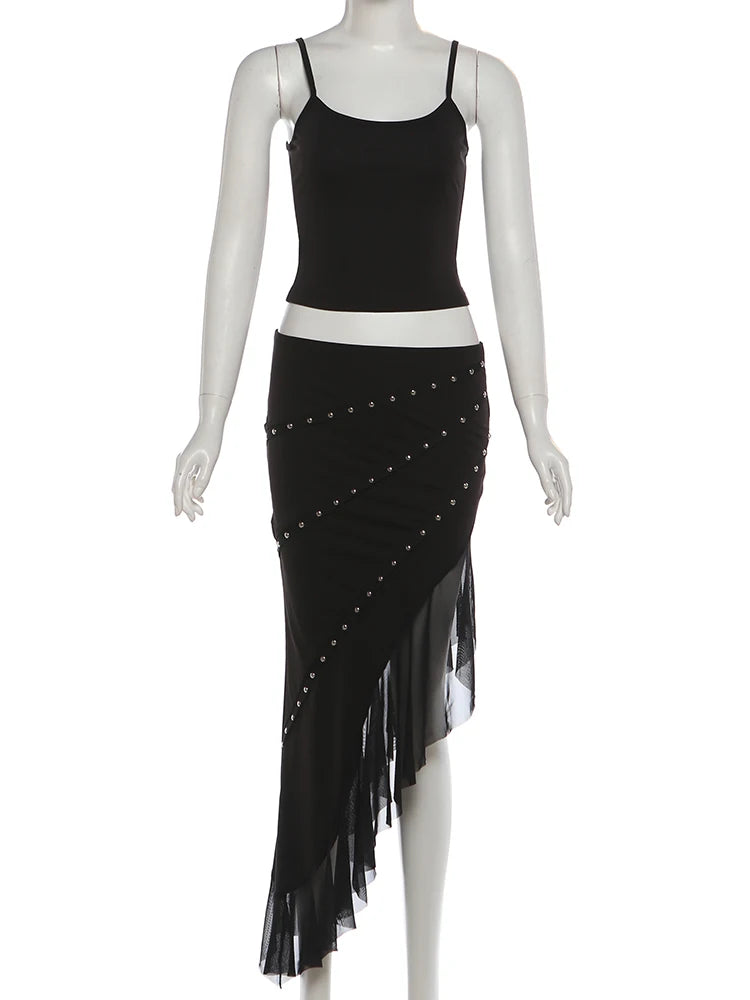 Women's 2 Piece Sleeveless Camisole+Rivet Mesh Skirt by Chrissy'seye