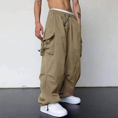 Men's Casual Cargo Pants Fashion Streetwear Classic Man Straight Wide-leg Pants Drawstring Workwear Trendy Loose Cargo Trousers by ChrissysEye