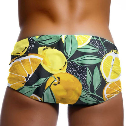 Mens Swimwear Swimsuits Swim Boxer Briefs Bikini Surfing Board Shorts Trunks Orange Print Pouch Water Sport Panties Beach Shorts
