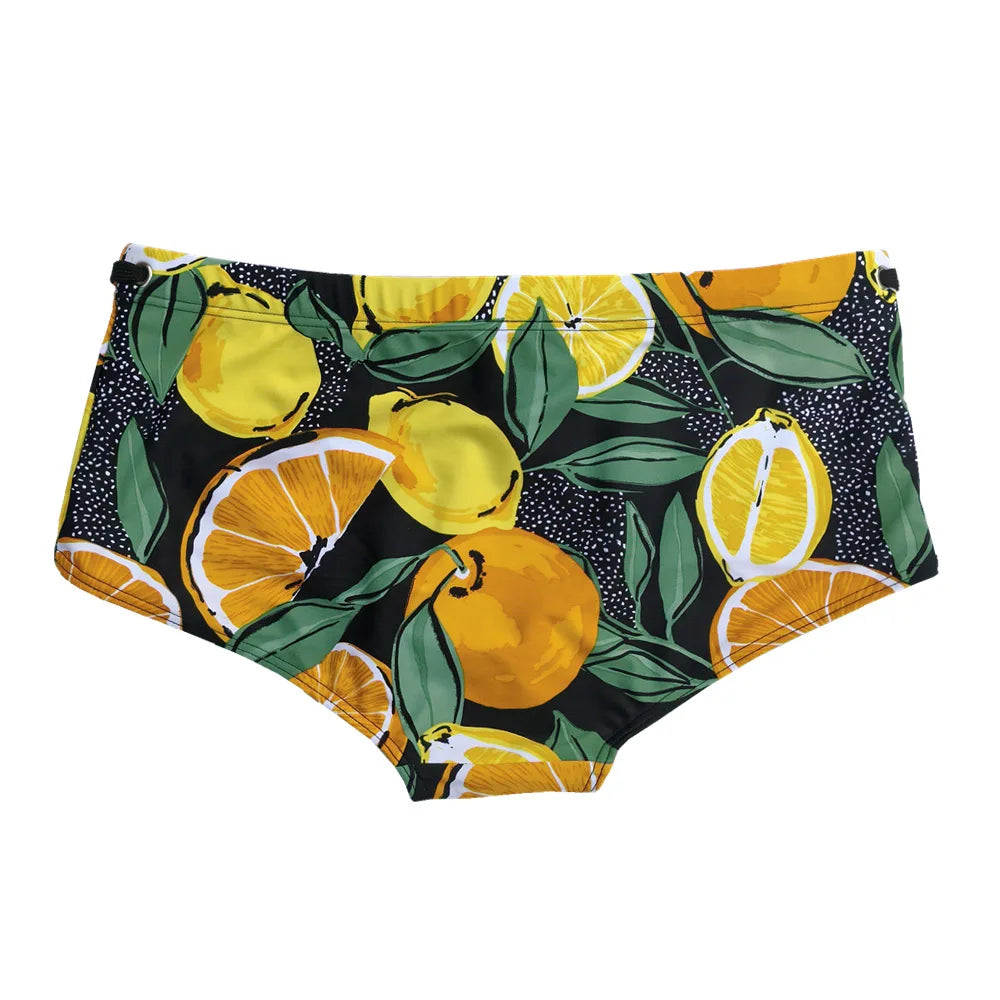 Mens Swimwear Swimsuits Swim Boxer Briefs Bikini Surfing Board Shorts Trunks Orange Print Pouch Water Sport Panties Beach Shorts