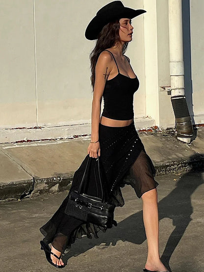 Women's 2 Piece Sleeveless Camisole+Rivet Mesh Skirt by Chrissy'seye