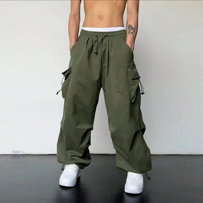 Men's Casual Cargo Pants Fashion Streetwear Classic Man Straight Wide-leg Pants Drawstring Workwear Trendy Loose Cargo Trousers by ChrissysEye