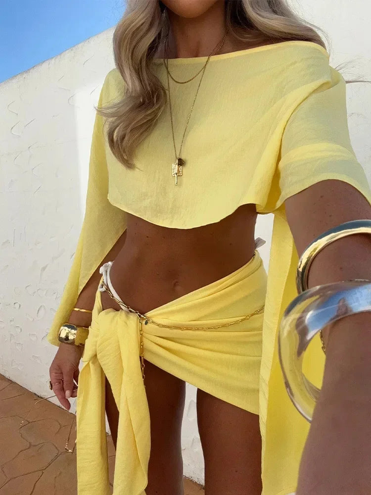 Sexy Cover Ups Bikinis Set for Women Split Swimsuit Solid High Waist Beach Bikini by ChrissysEye