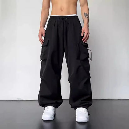 Men's Casual Cargo Pants Fashion Streetwear Classic Man Straight Wide-leg Pants Drawstring Workwear Trendy Loose Cargo Trousers by ChrissysEye