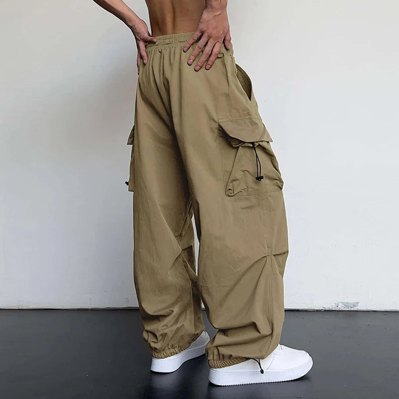 Men's Casual Cargo Pants Fashion Streetwear Classic Man Straight Wide-leg Pants Drawstring Workwear Trendy Loose Cargo Trousers by ChrissysEye