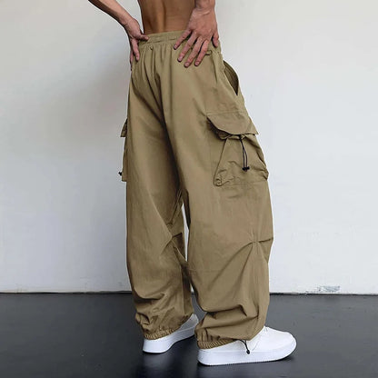 Men's Casual Cargo Pants Fashion Streetwear Classic Man Straight Wide-leg Pants Drawstring Workwear Trendy Loose Cargo Trousers by ChrissysEye