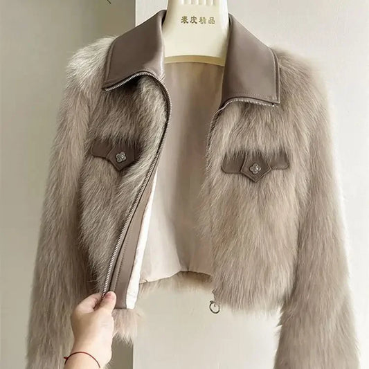 Chic Polo Collar Loose Fur Coat Women Clothing Winter Coat Faux Fox Fur Plush Short Jackets Women Tops by ChrissysEye