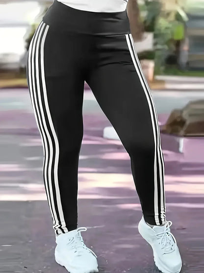 Plus Size 1XL-5XL Women Fashion Striped Leggings by Chrissy'seye