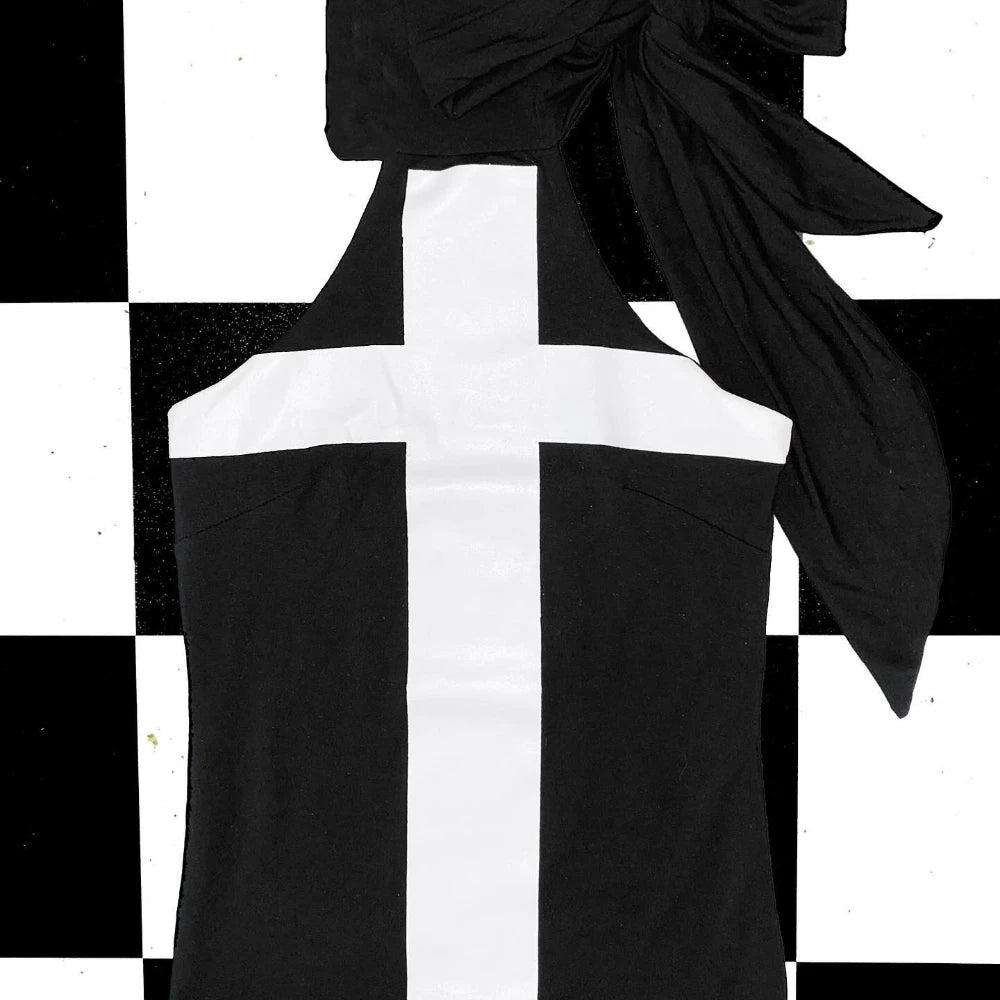 New cross printing slim slim short suspender spice girl wearing one cup bottoming coat
