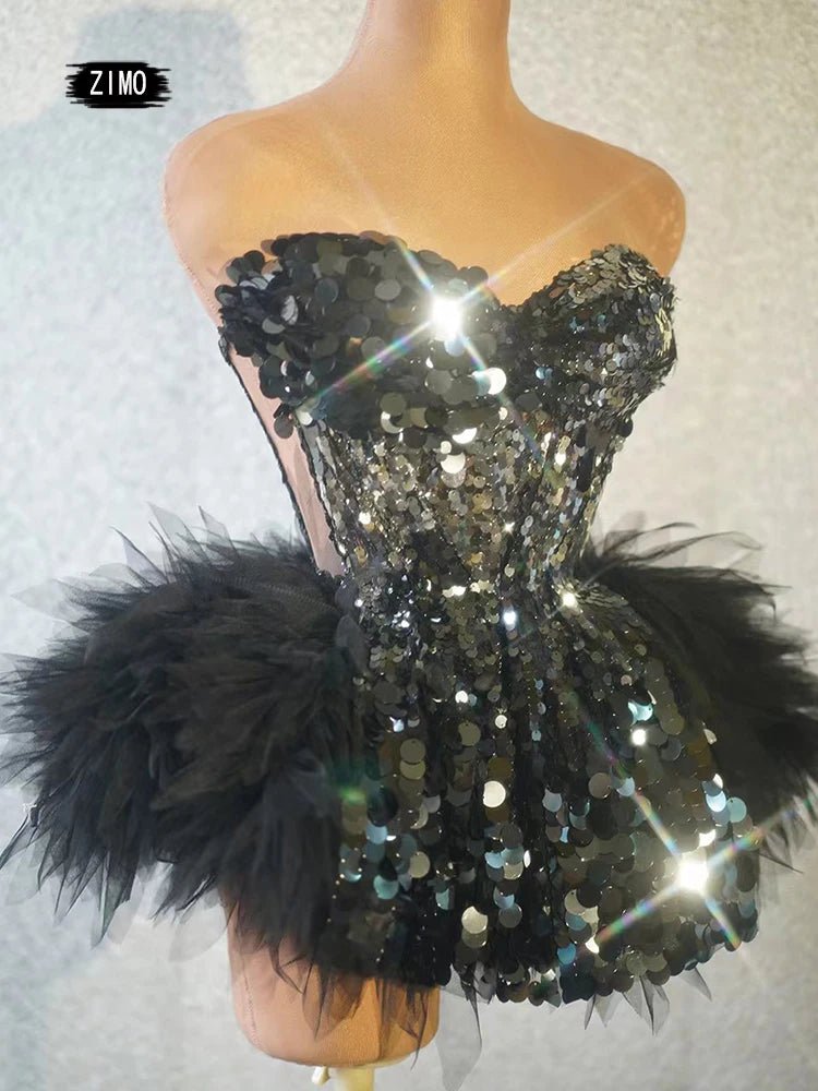 Glitter black dress sequin Sexy backless rhinestones birthday party nightclub DJ DS pole dance stage performance festival outfit - Chrissy's Eye