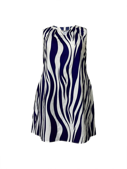 European and American Spring and Summer New Style Vest Dress Plus Size Women's Clothing Striped Print Elegant V-Neck Sleeveless Temperament Commuter Dress