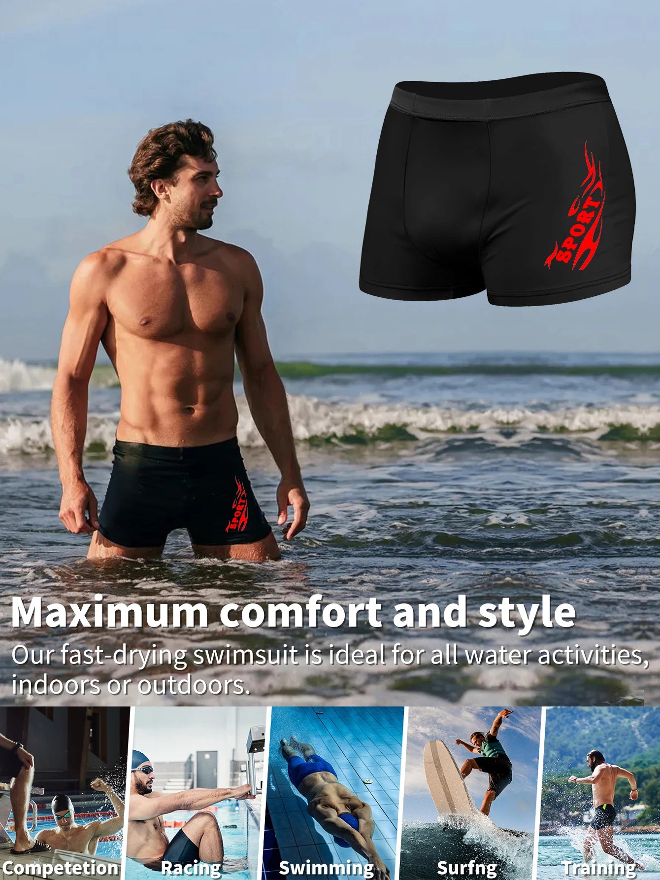 Men's Swimming Trunks with Sport Prints Quick, with Drawstring by Chrissy'seye