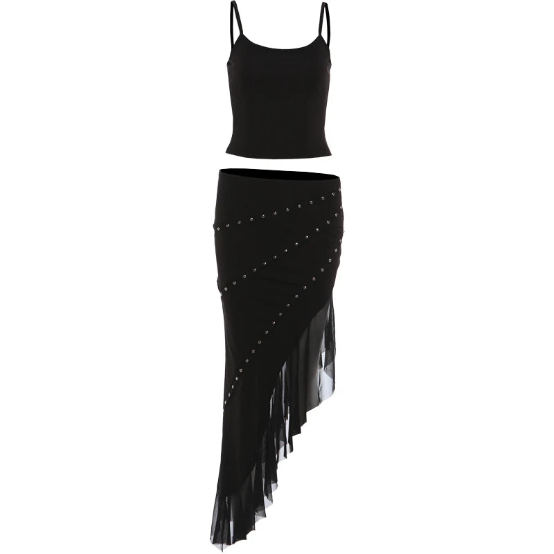 Women's 2 Piece Sleeveless Camisole+Rivet Mesh Skirt by Chrissy'seye