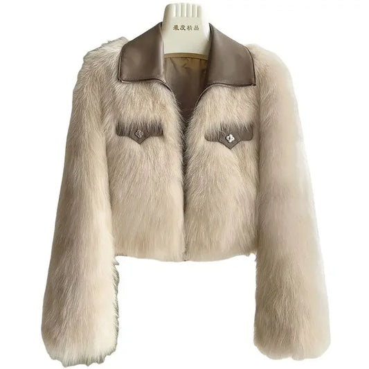 Chic Polo Collar Loose Fur Coat Women Clothing Winter Coat Faux Fox Fur Plush Short Jackets Women Tops by ChrissysEye