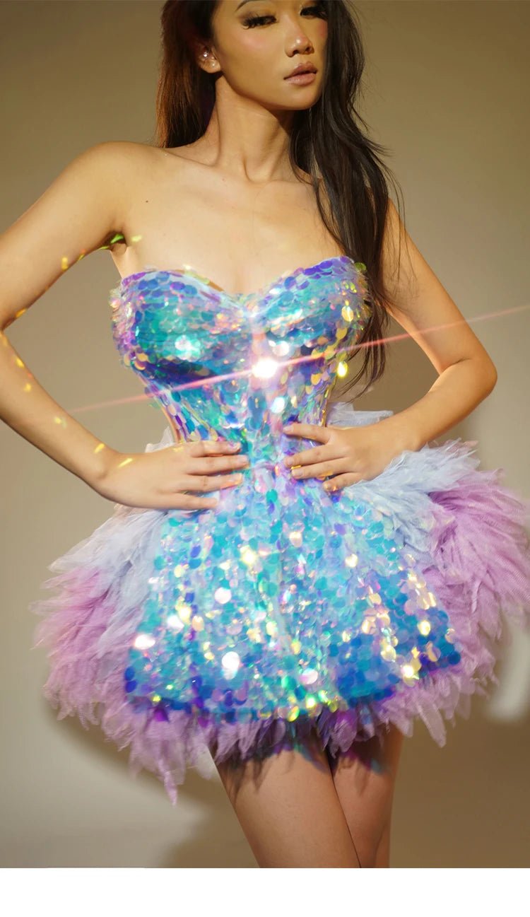 Glitter black dress sequin Sexy backless rhinestones birthday party nightclub DJ DS pole dance stage performance festival outfit - Chrissy's Eye