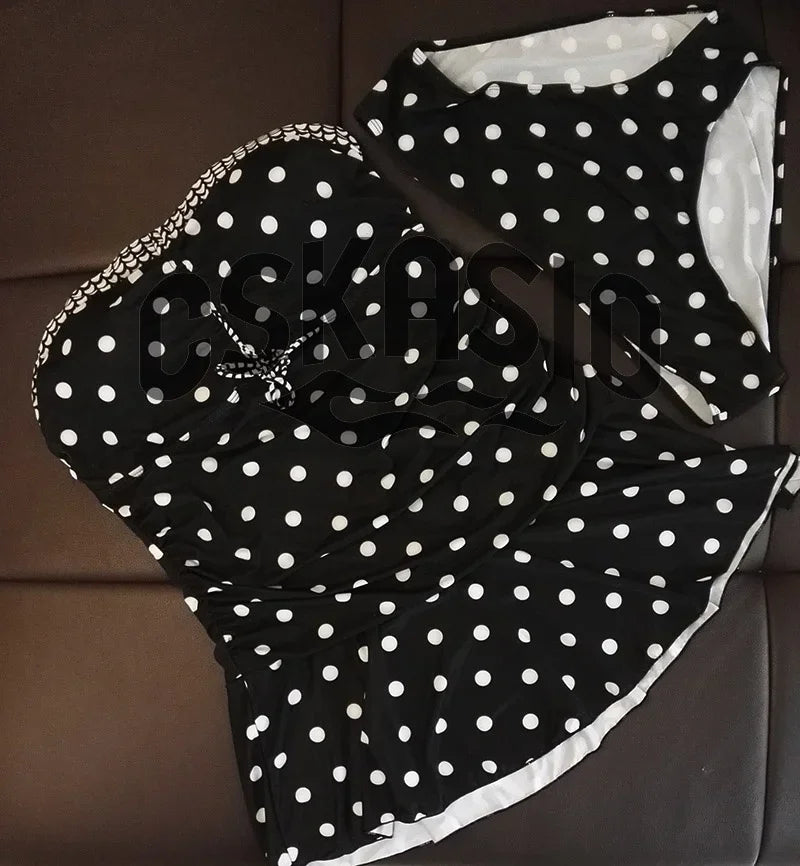 Plus Size Two Piece Swimsuit Swim Skirt Polka Dot Swimwear Women Vintage Swimdress Plus Size Bathing Suit Swimwear Beach Wear
